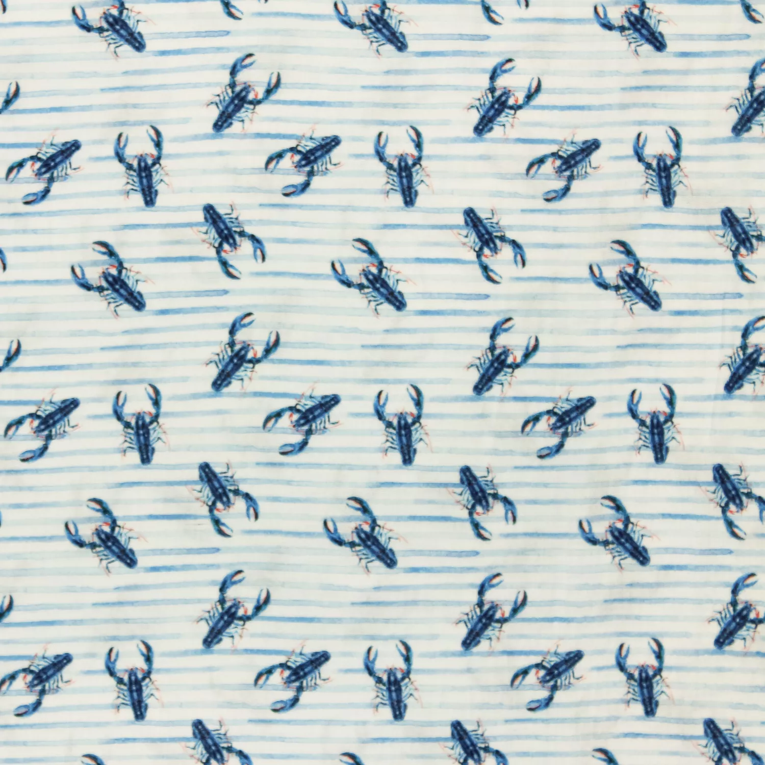 Double gauze wit/blauwe strepen met kreeften