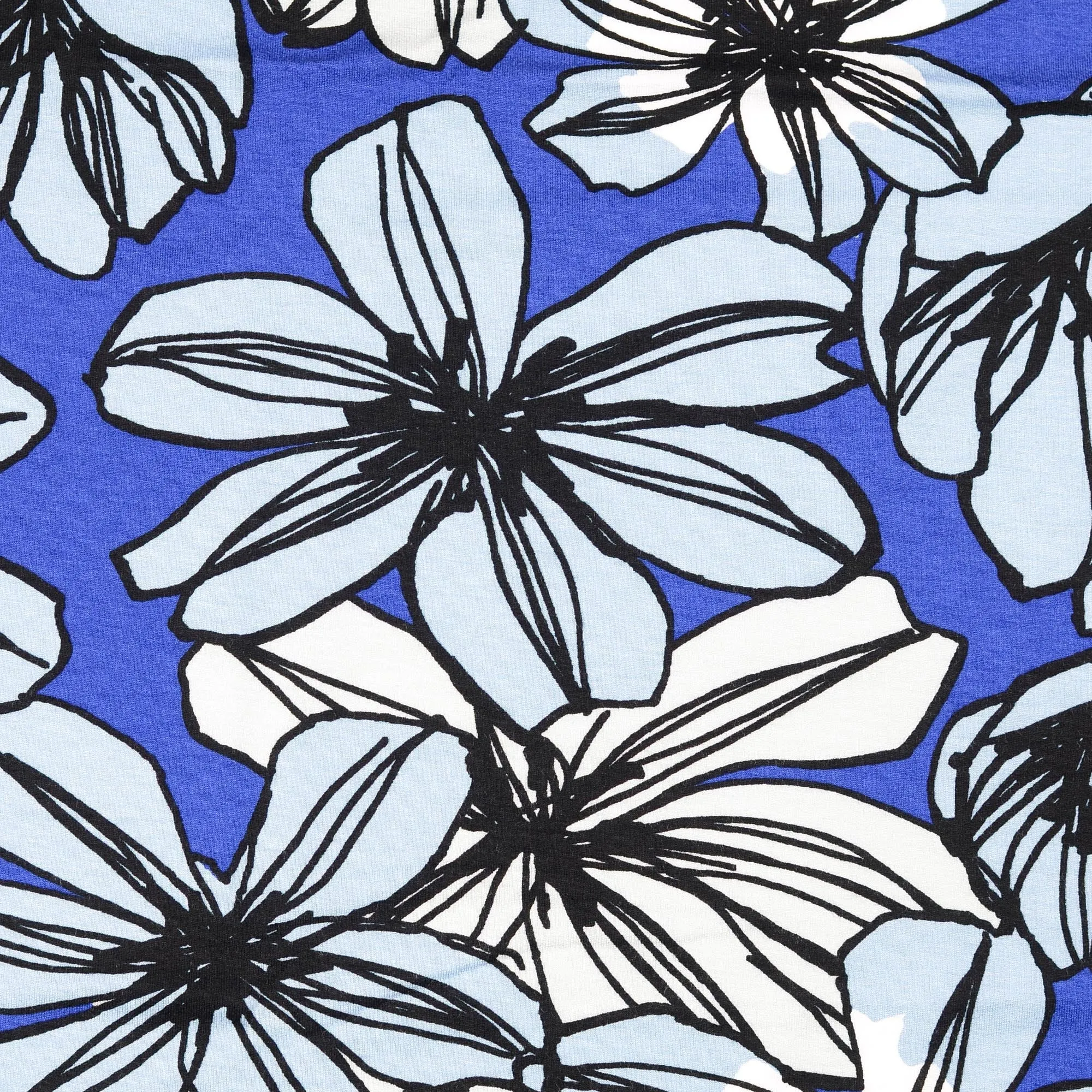 Tricot viscose blauw met bloemen