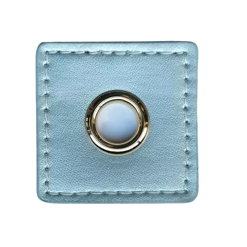 Nestelogen (goud 11 mm) op zilver imitatieleder vierkant (40 mm)