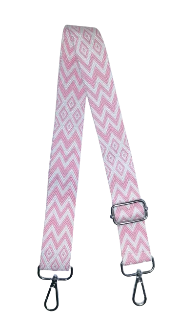Afgewerkte tassenriem - roze / wit motief
