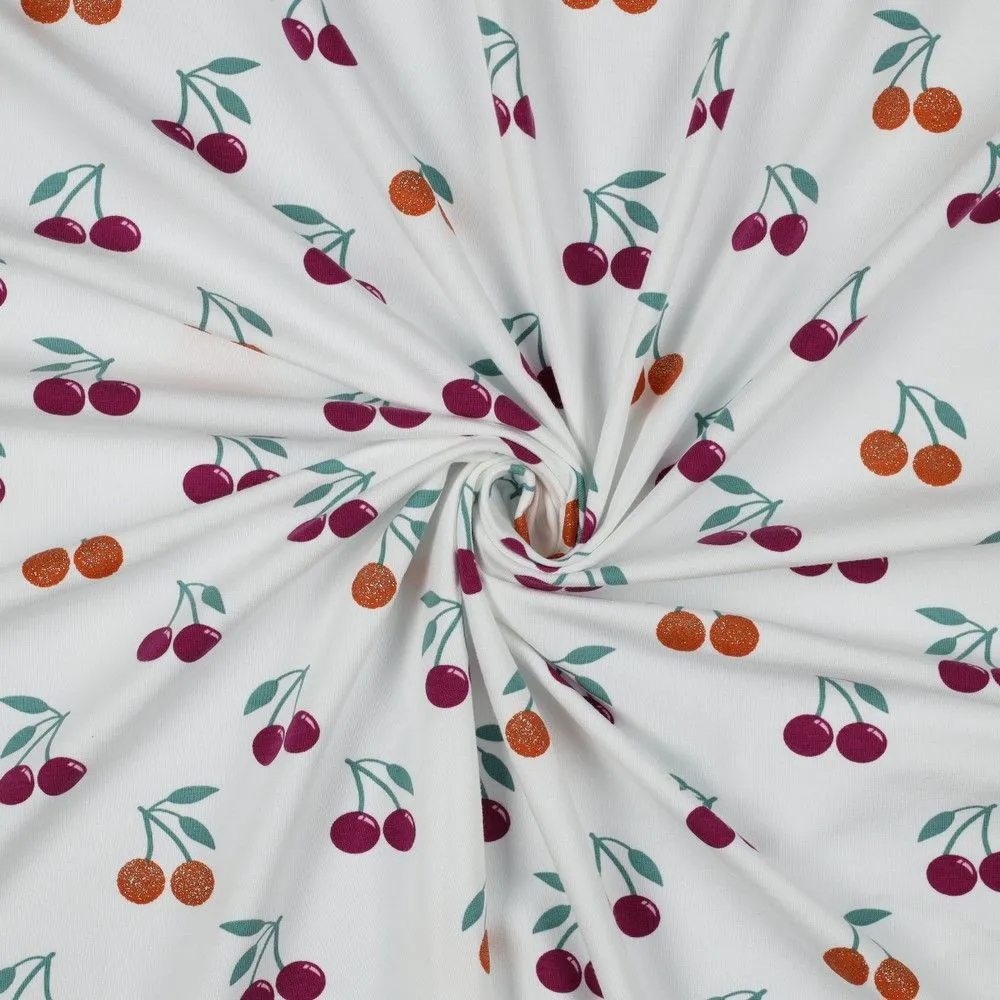 Tricot gebroken wit met kersen en glitter - Poppy