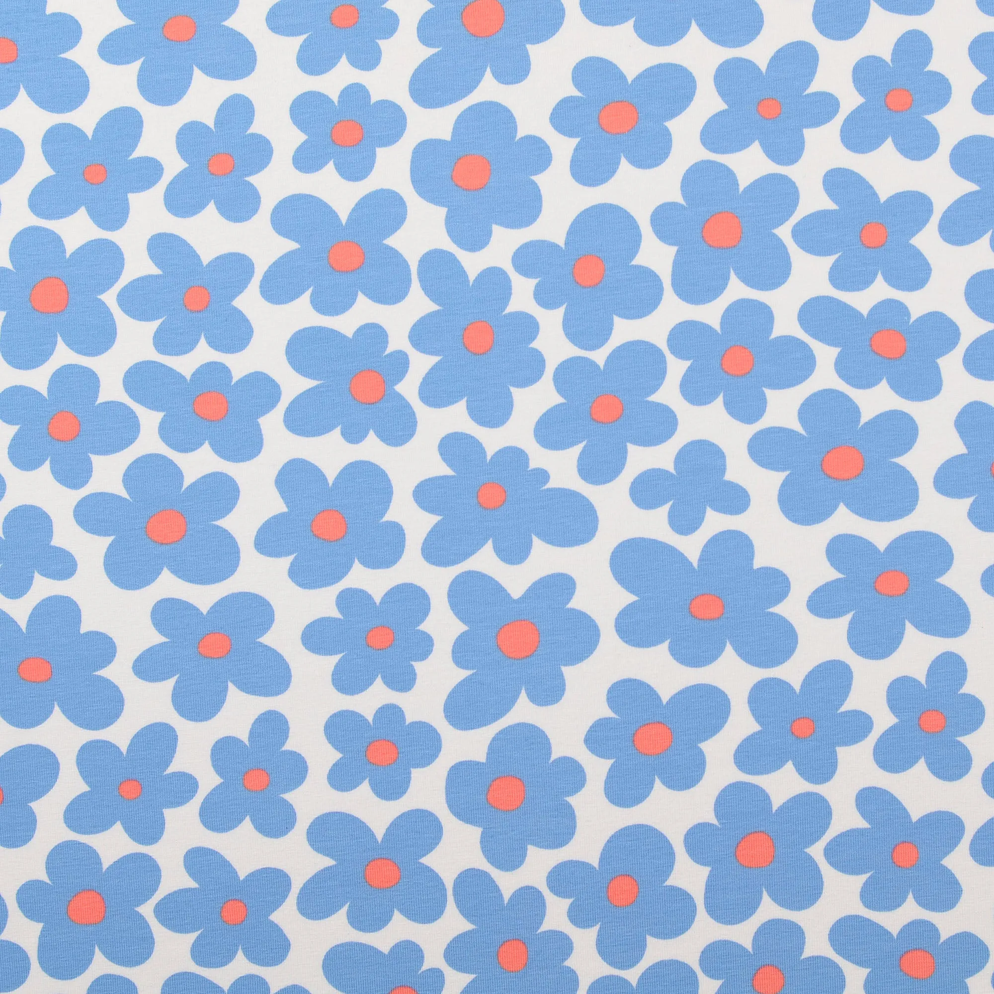 Tricot wit met blauwe bloemen