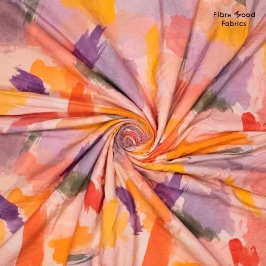 Poplin oranje met aquarel strepen - Fibre Mood