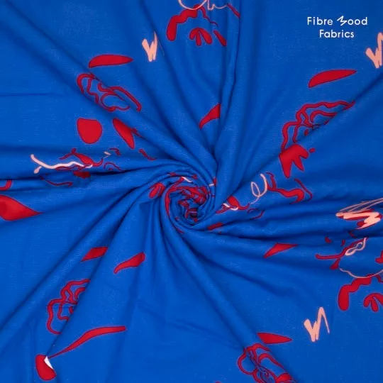 Viscose linnen blauw met bloemen - Fibre Mood