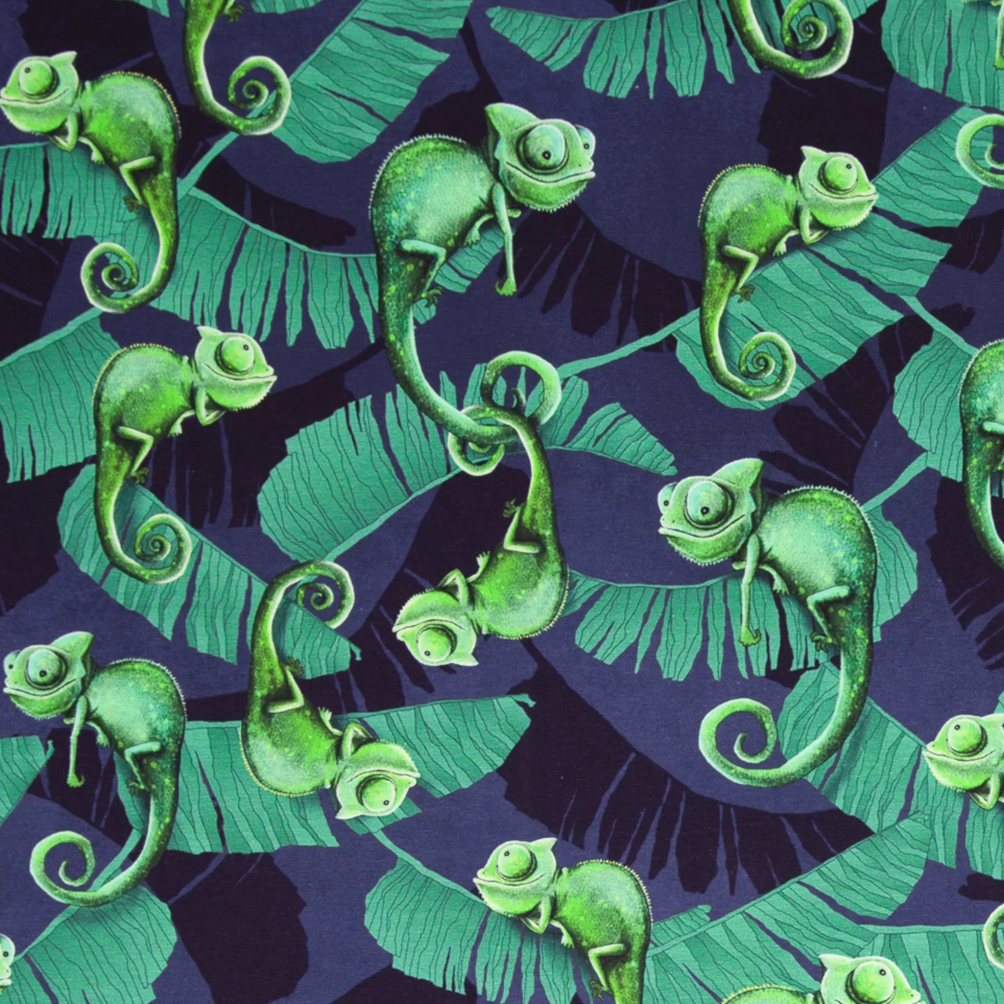 Tricot blauw met kameleons 'Into the wild'