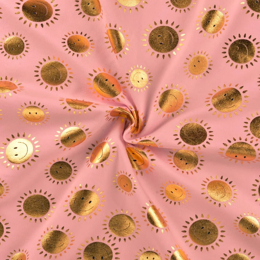 Tricot roze met gouden zonnetjes 'Sunny Old Pink'