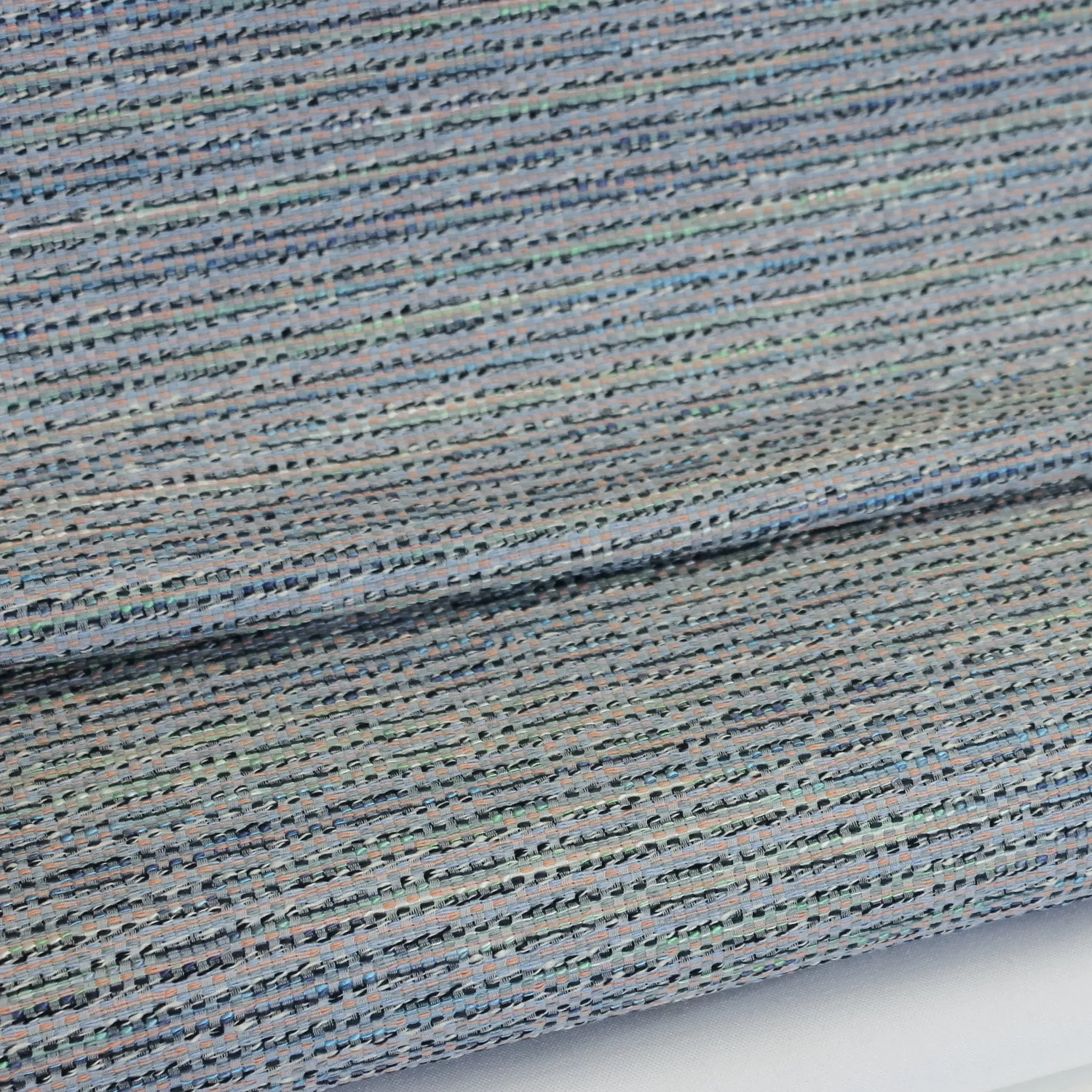 Chanelstof blauw, groen en oranje gestreept