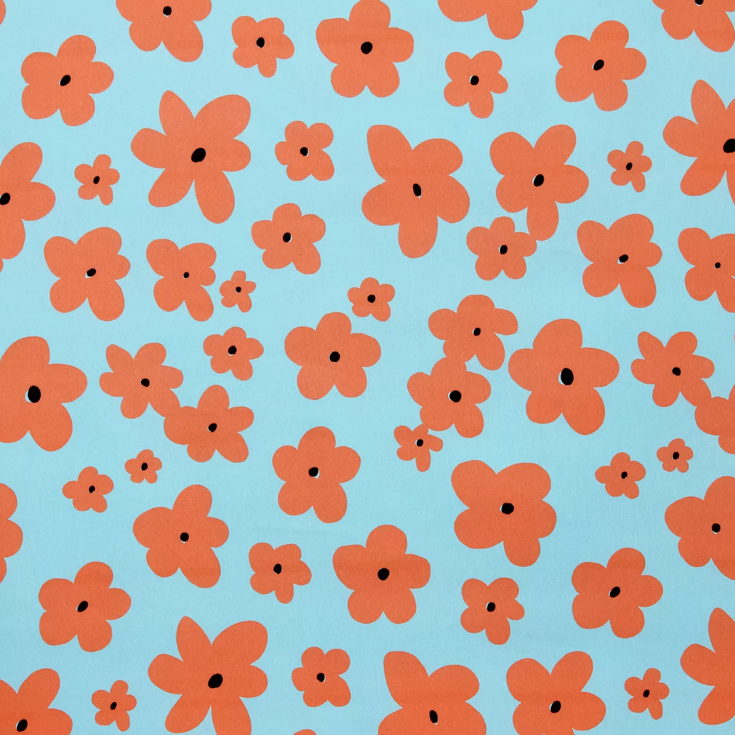 Katoen stretch blauw met oranje bloemen