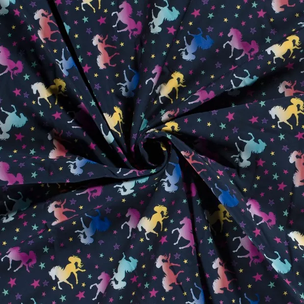 Softshell donkerblauw met kleurrijke eenhoorns