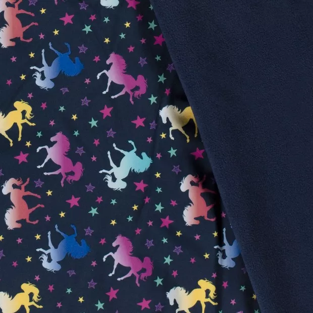 Softshell donkerblauw met kleurrijke eenhoorns