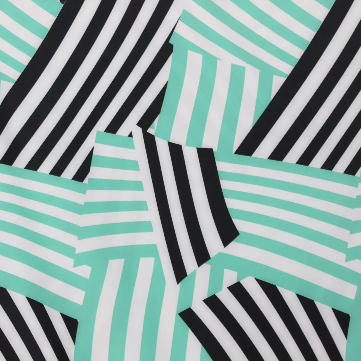 Polyester crêpe stretch wit met turquoise/zwart gestreept patroon - Burda