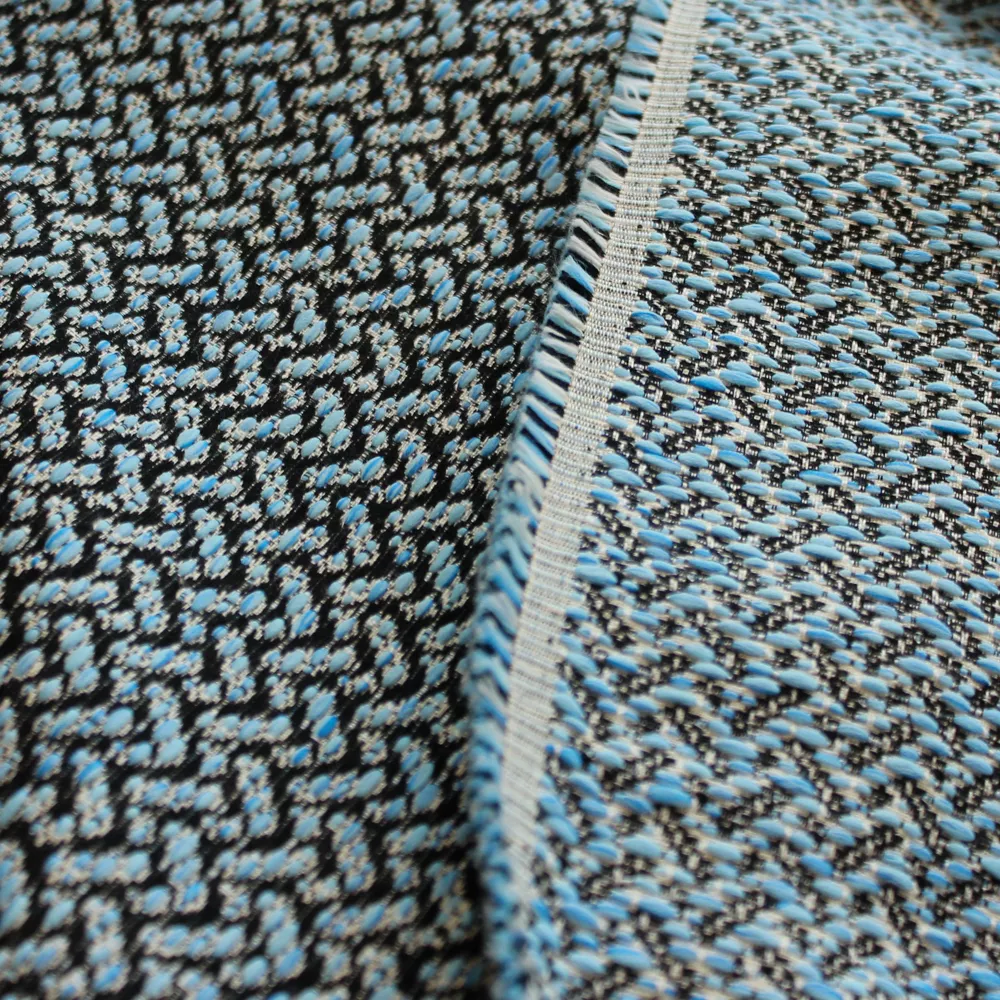 Chanelstof double face blauw met streepjes - Lorré