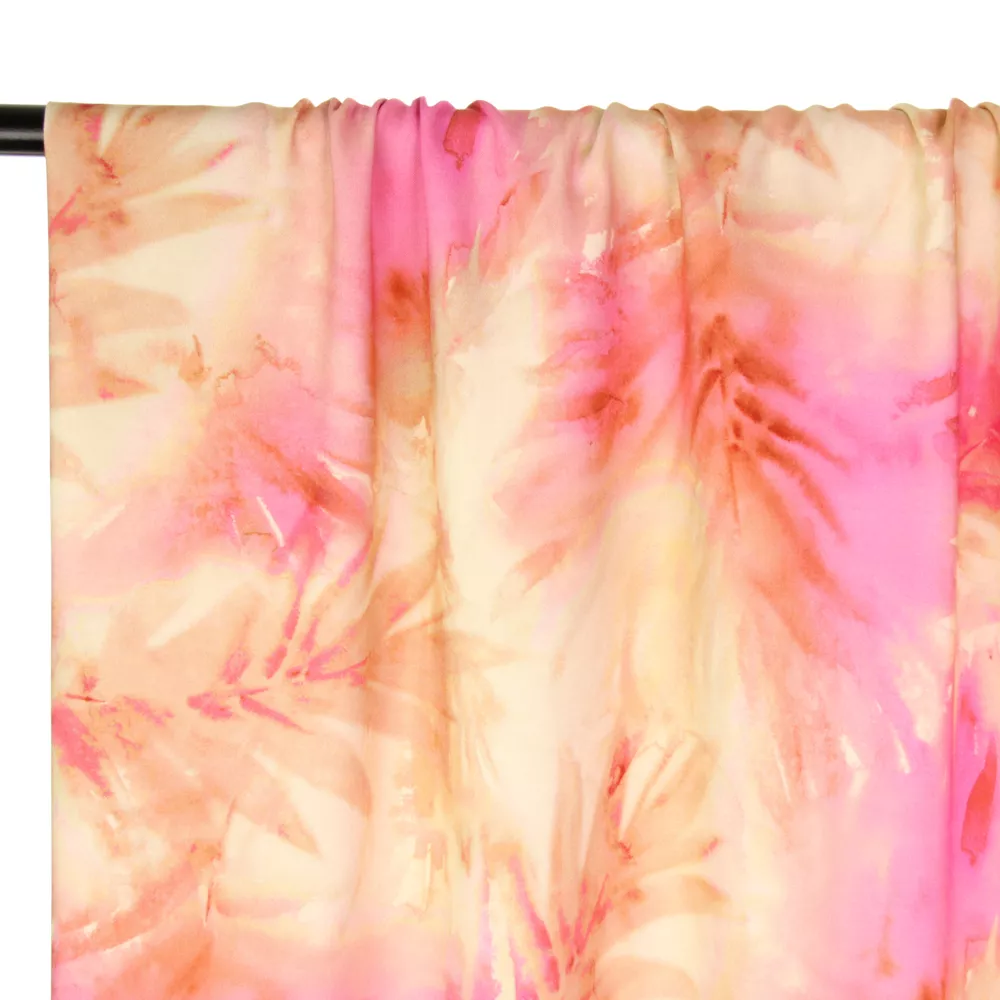 Viscose roze/oranje met bladeren in aquarel inkt - Atelier Jupe