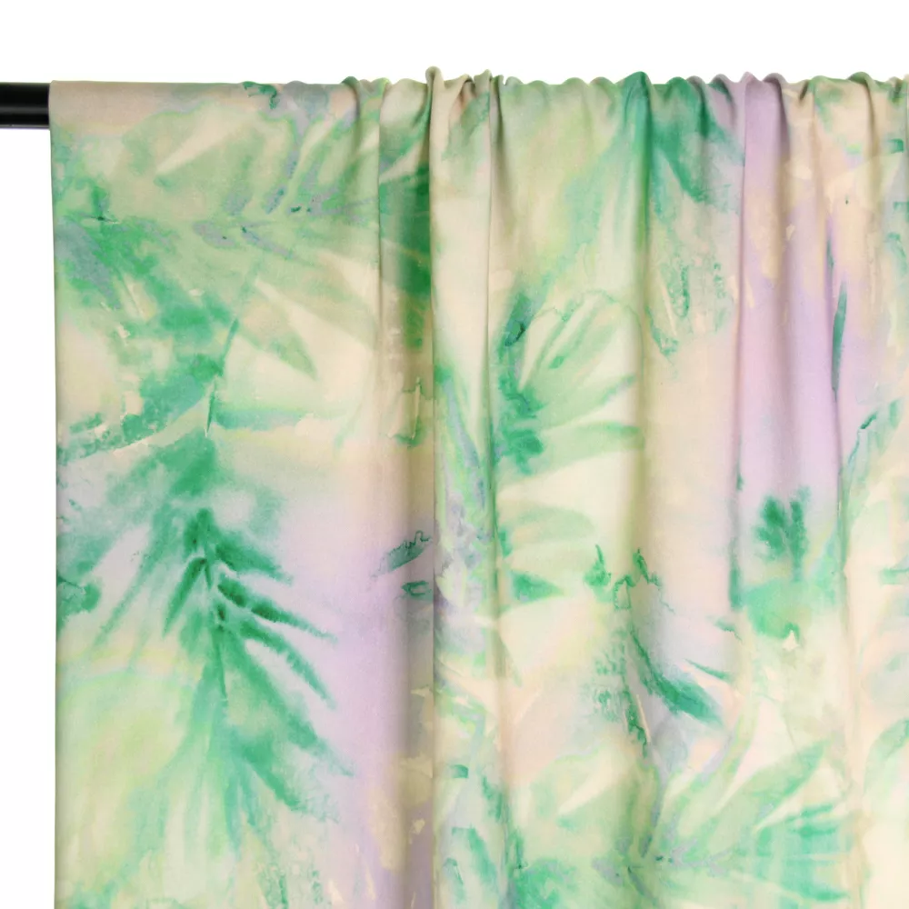 Viscose groen/geel met bladeren in aquarel inkt - Atelier Jupe