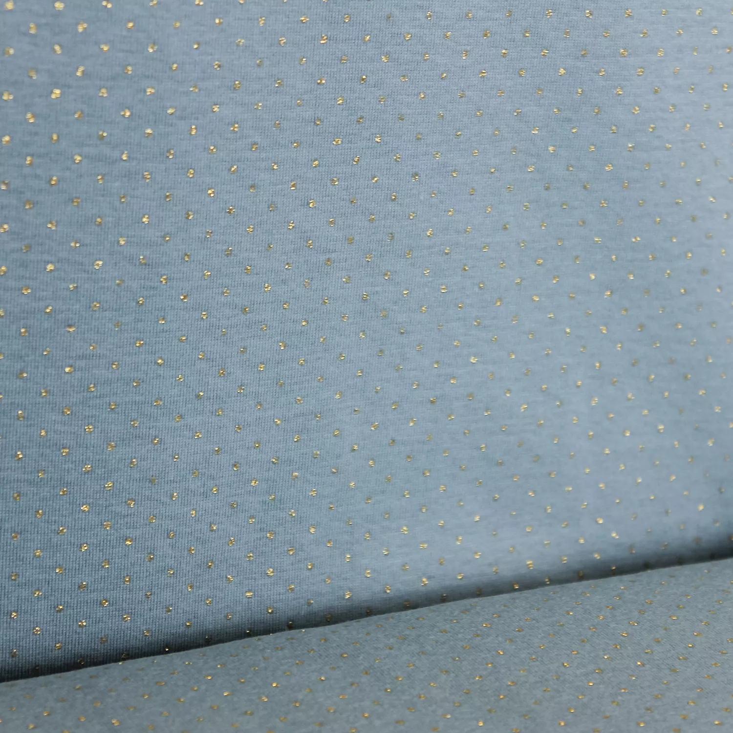 Tricot oud blauw met gouden lurex bolletjes