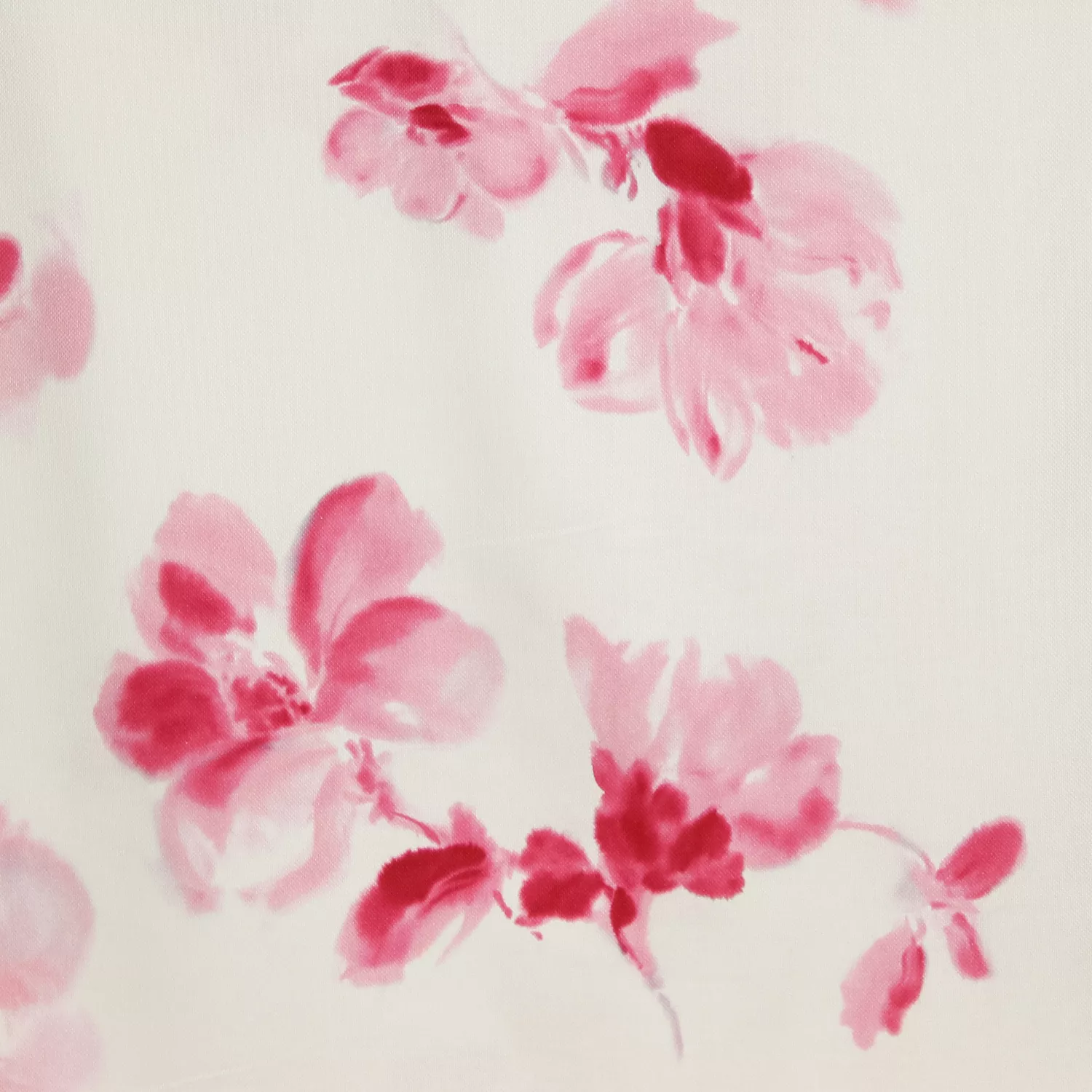 Katoen wit met roze bloemen