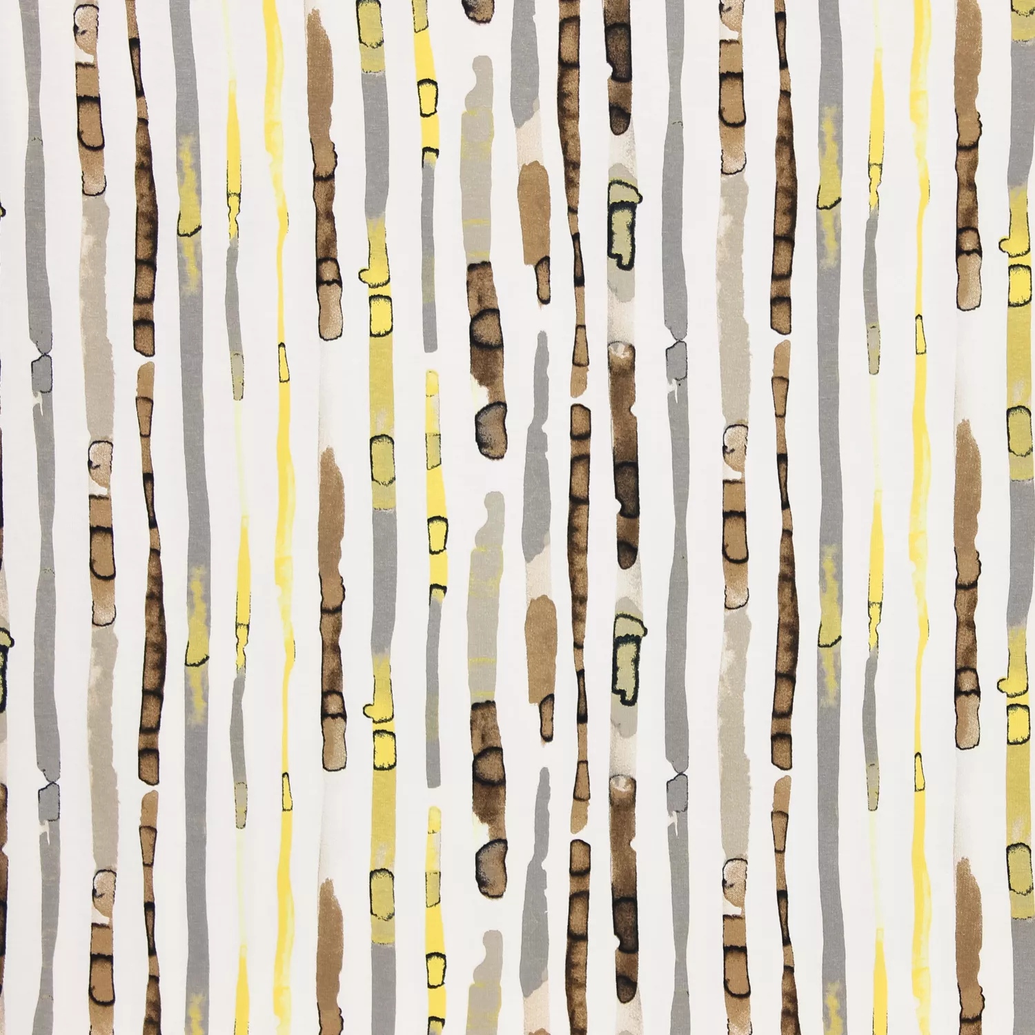 Viscose tricot wit met geel/bruine abstracte strepen    - My Image