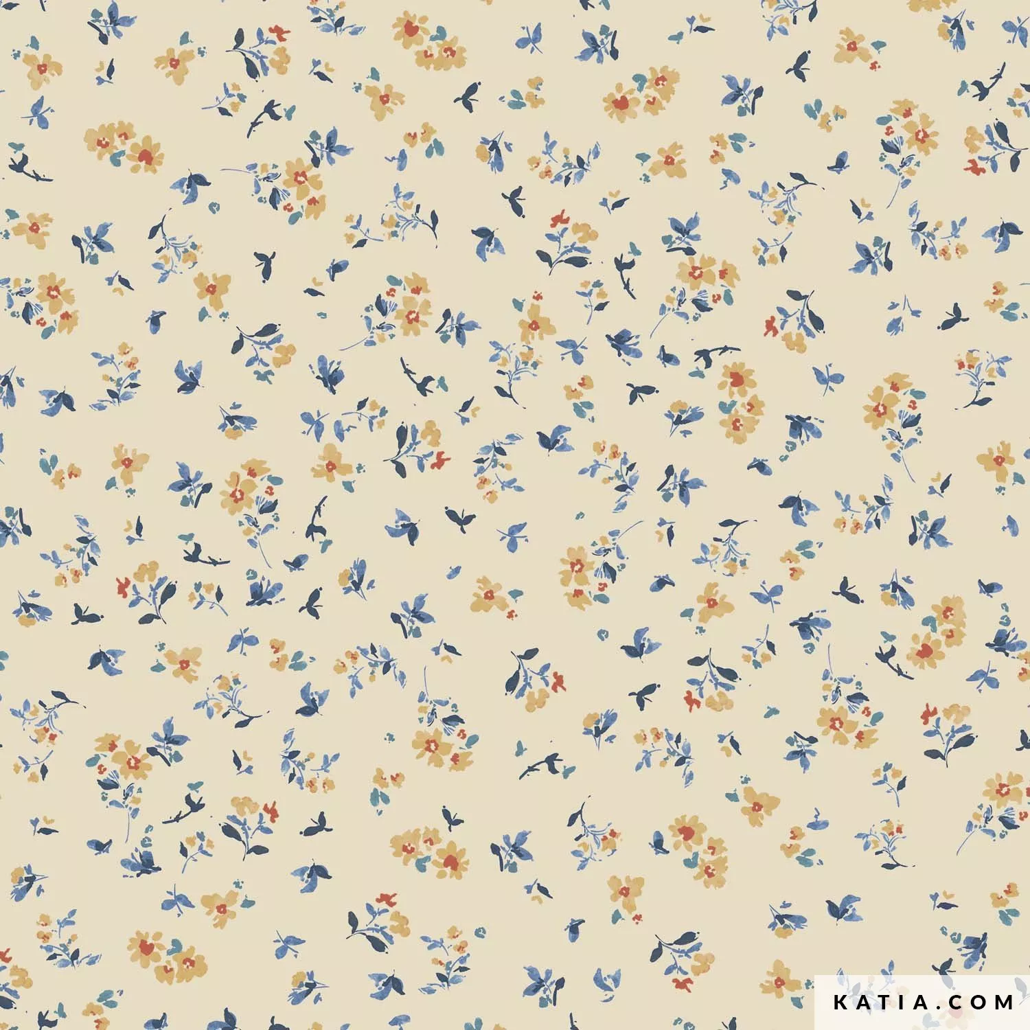 Katoen poplin 'Pansy Flowers'   -  Katia