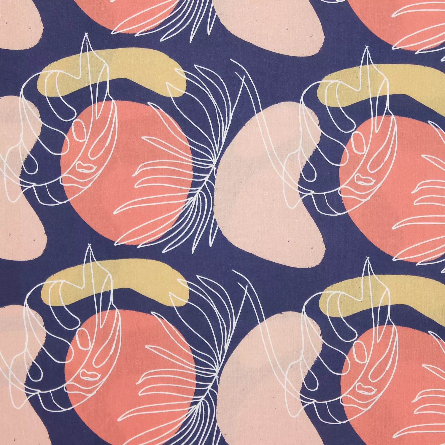 Viscose blauw met abstracte vormen