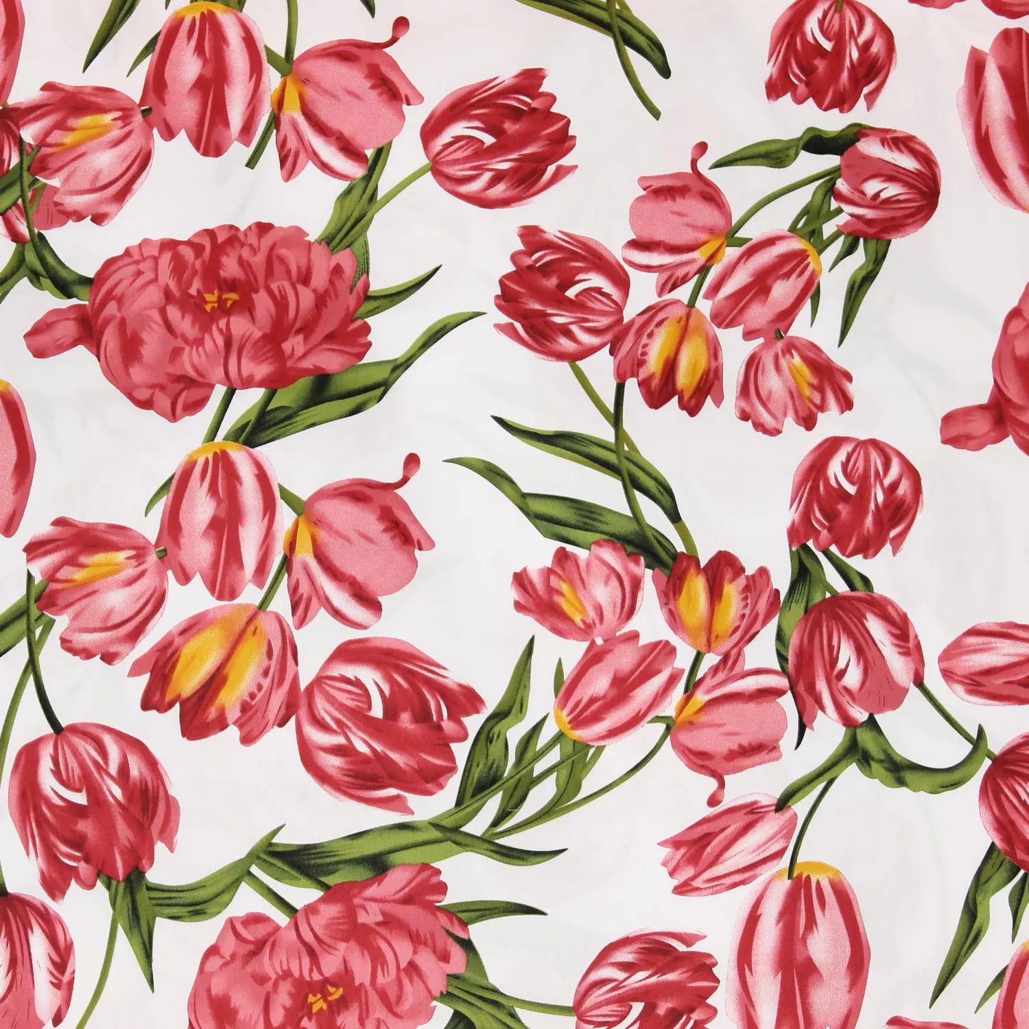 Katoen wit met roze tulpen