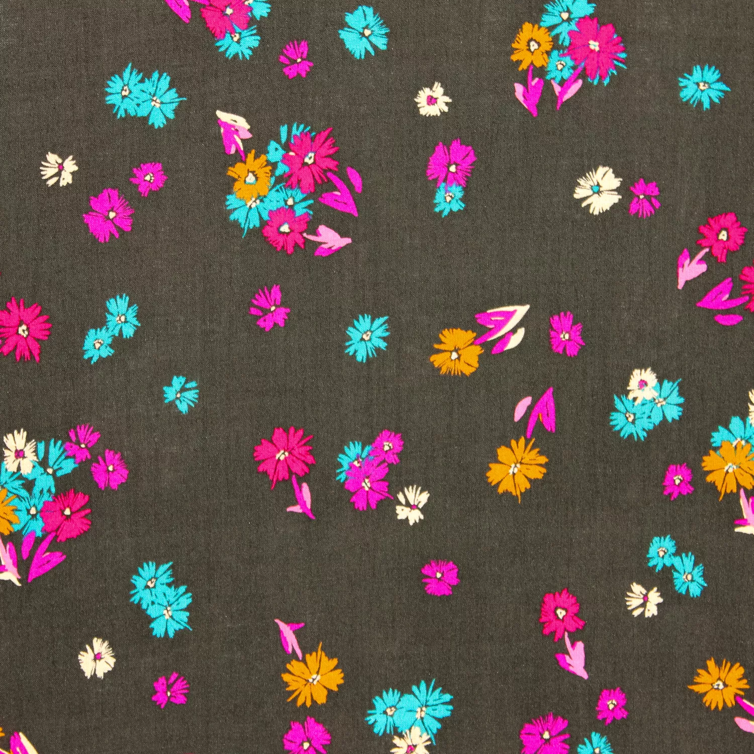 Rayon donkerbruin met bloemen