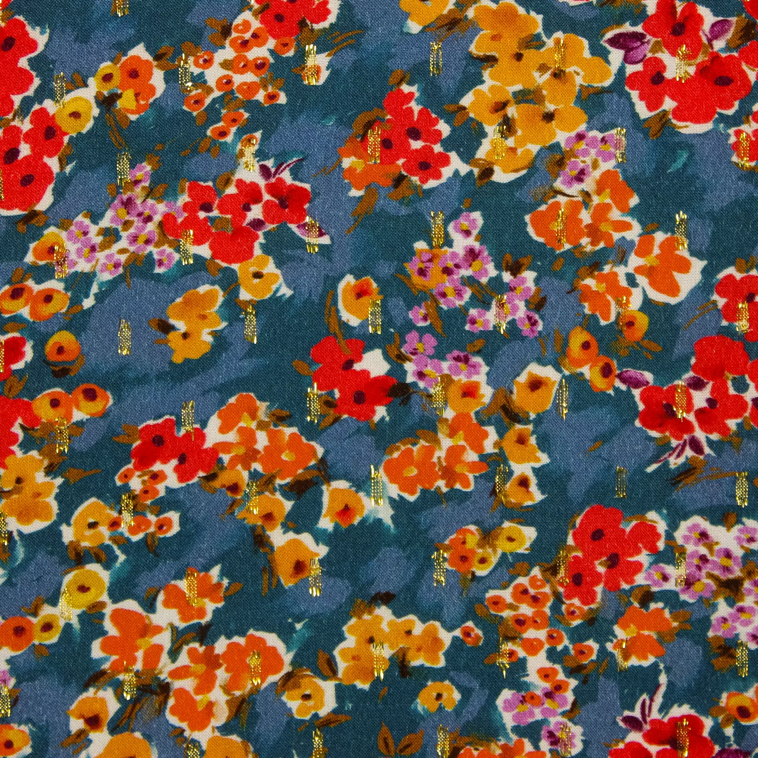 Viscose blauw met bloemen