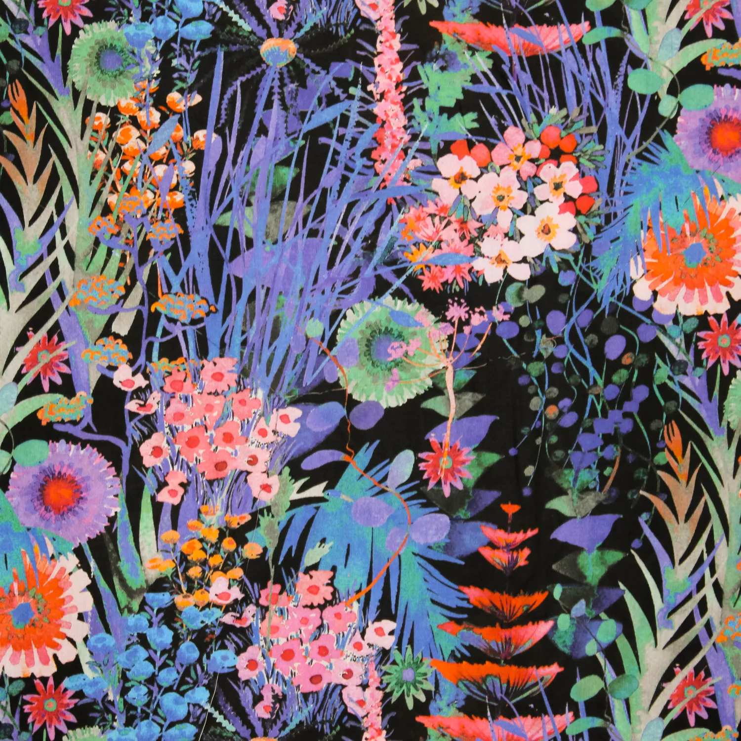 Katoen blauw met bloemen