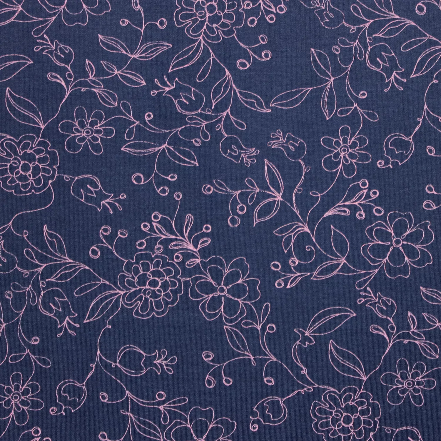Katoen tricot blauw met planten