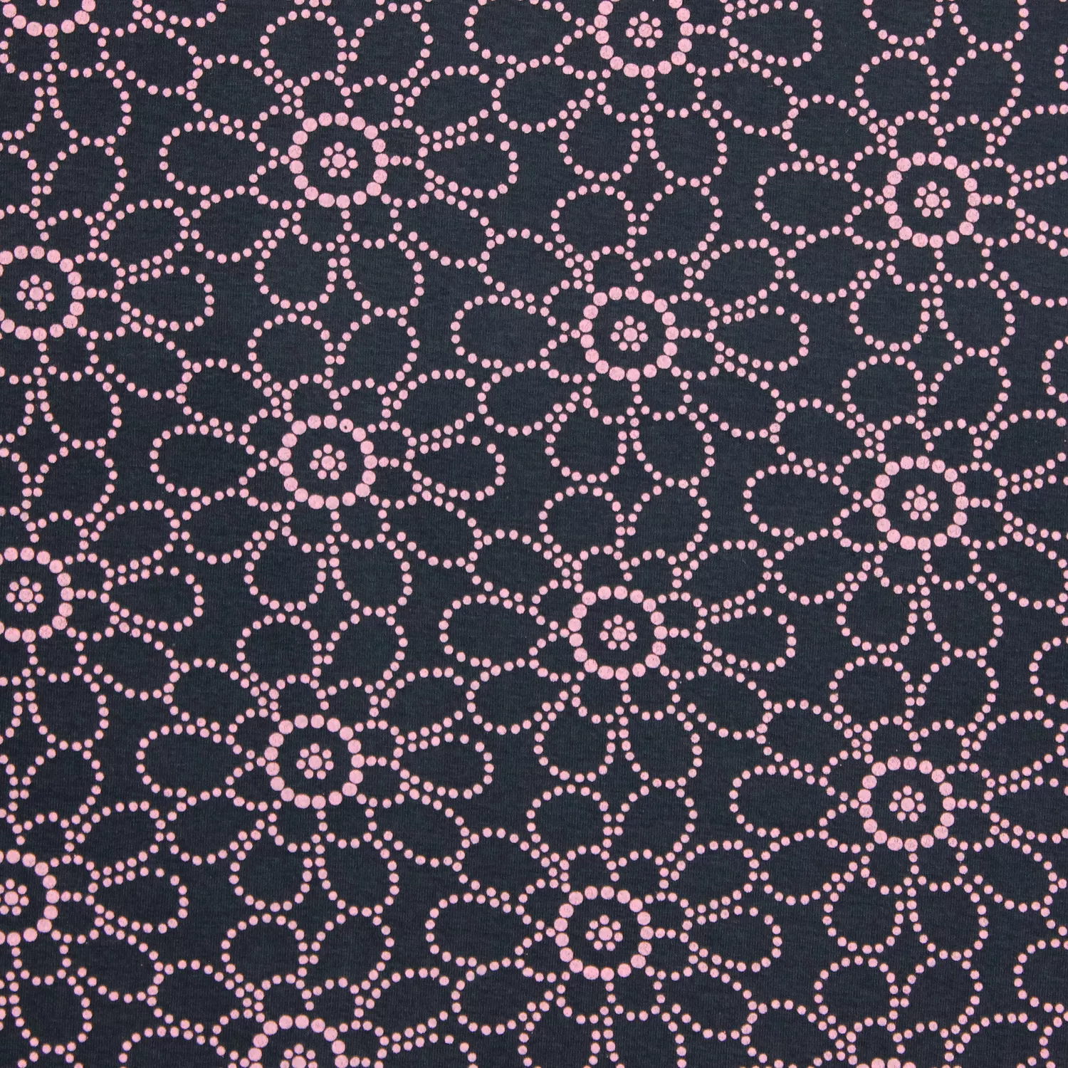 Katoen tricot blauw met bloemen