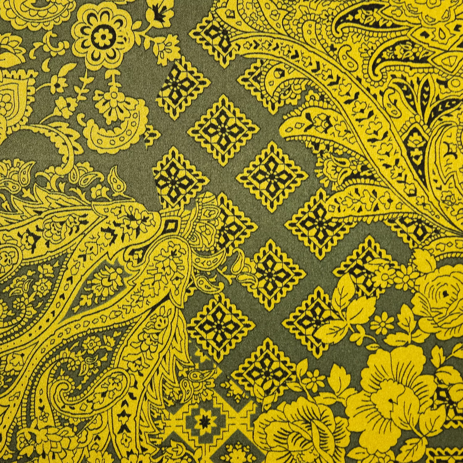 Polyester elasthane groen met geel motief