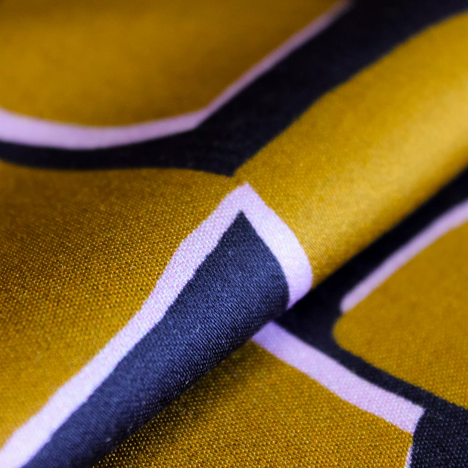 Viscose blauw met bruine rechthoeken