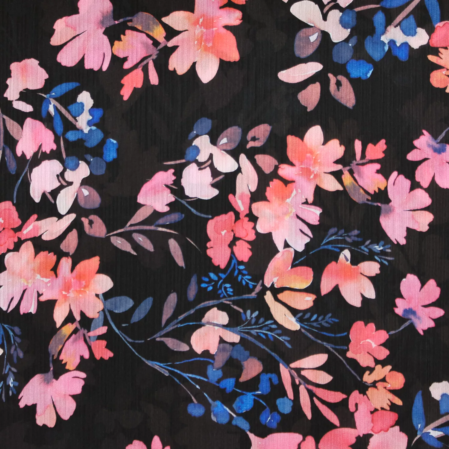 Polyester zwart met bloemen