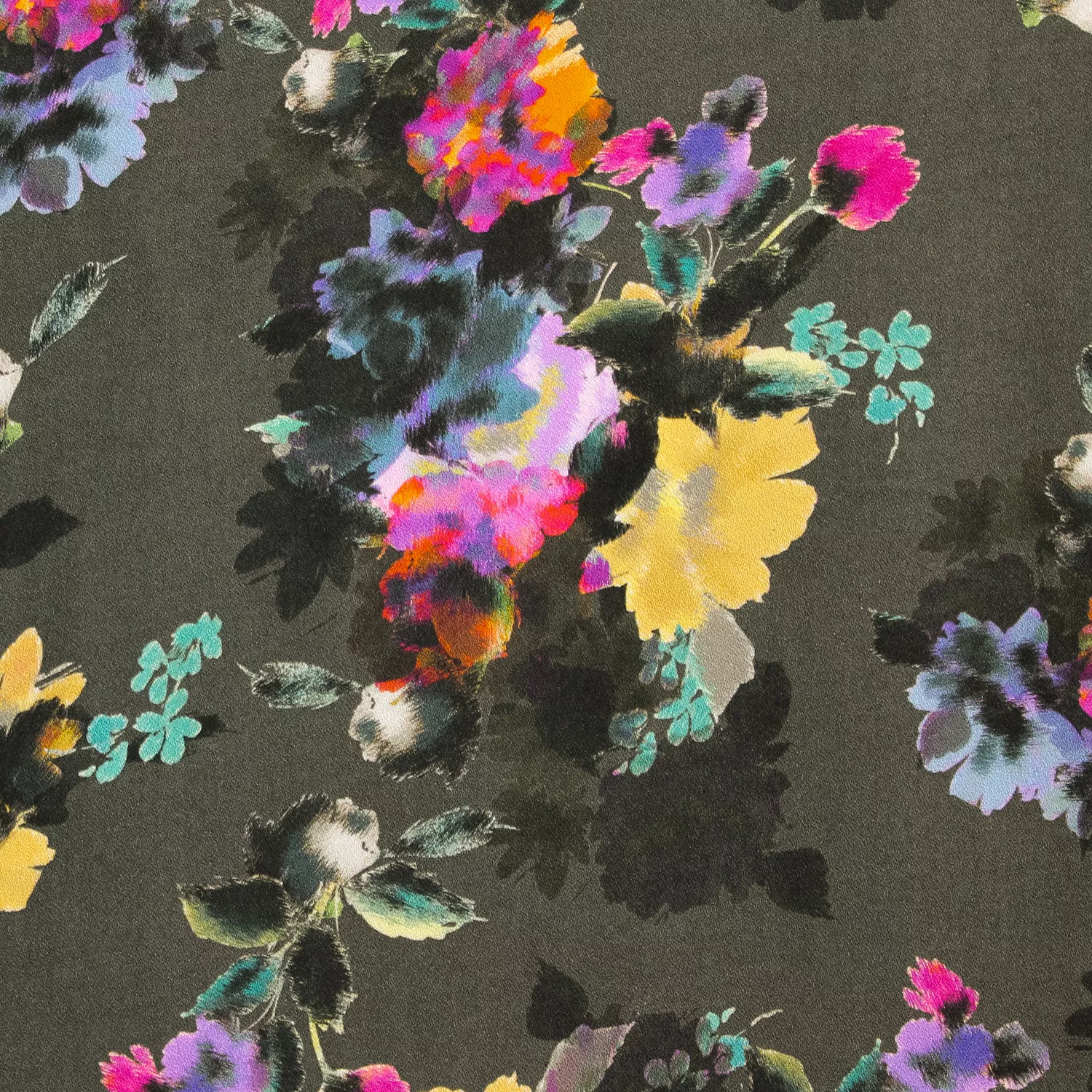 Viscose zwart met kleurrijke bloemen