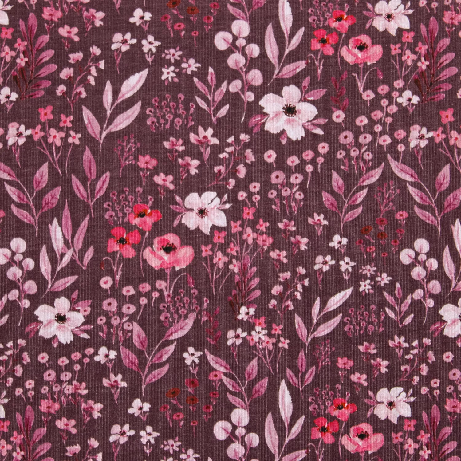 French Terry mauve met roze bloemen
