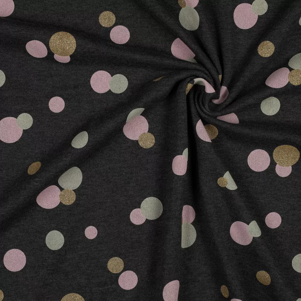 French terry donkergrijs met bolletjes - Poppy