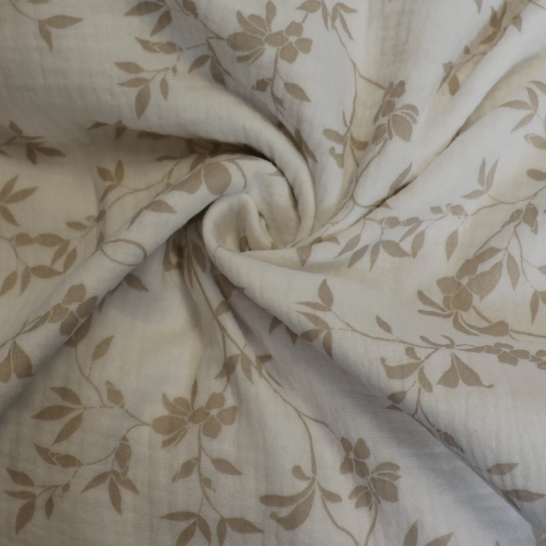 Double gauze  wit met beige planten