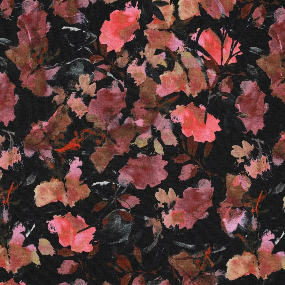 Katoen tricot zwart met bloemen - Poppy