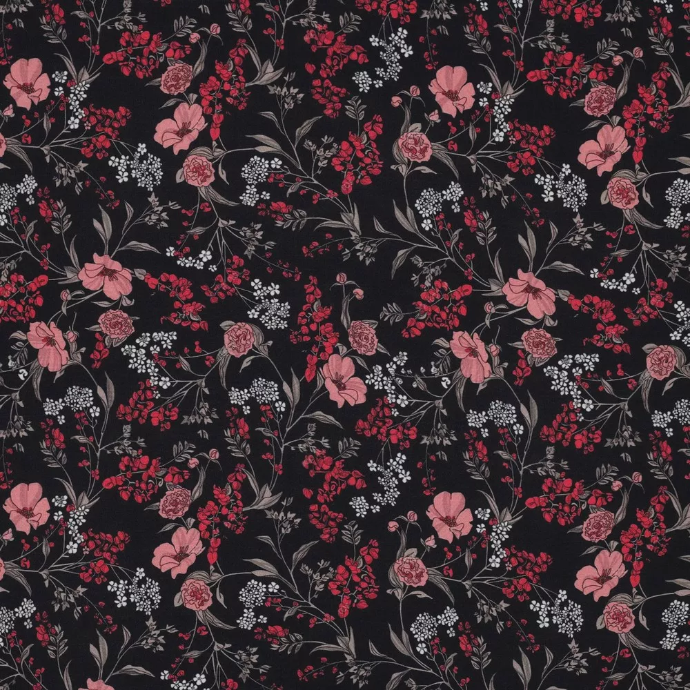 Viscose blauw met bloemen - Poppy