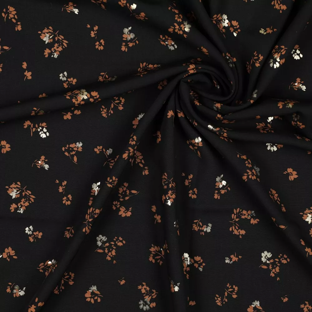 Viscose zwart met bruine bloemen - Poppy