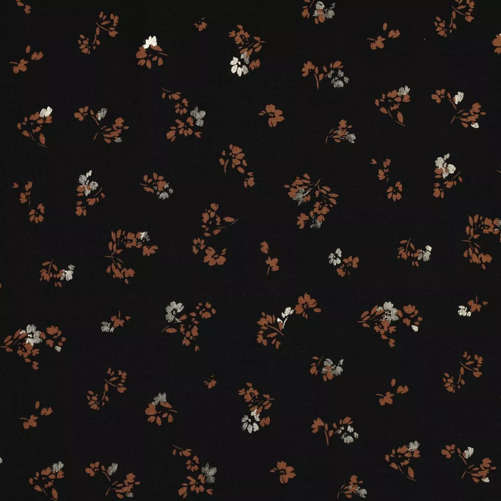 Viscose zwart met bruine bloemen - Poppy