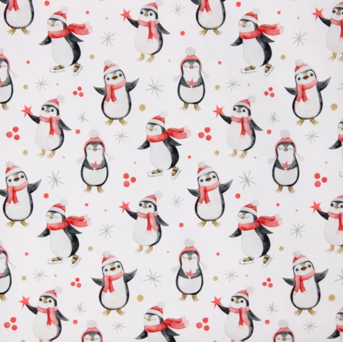 French terry wit met pinguïns