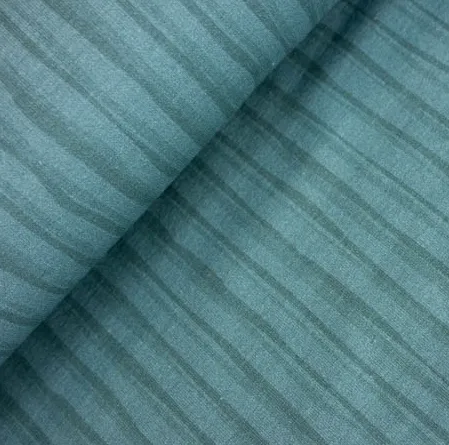 French terry blauw/groen lichte strepen