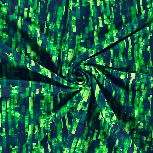 Sweaterstof zwart met neon groene code print