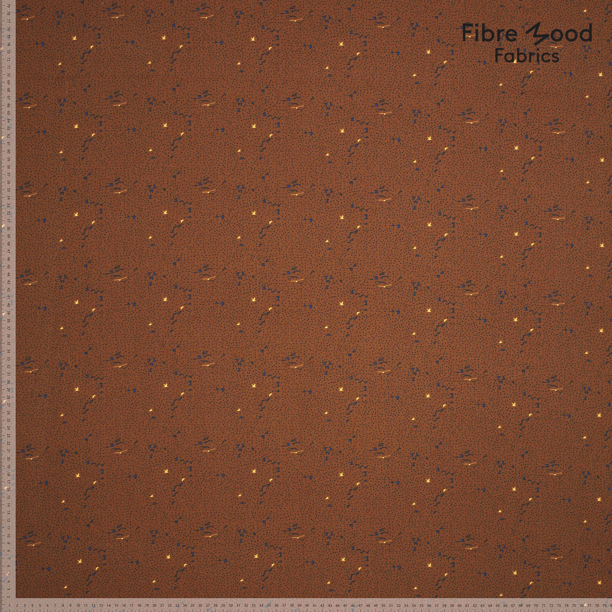 Katoen viscose bruin met vogels en stipjes  - Fibre Mood