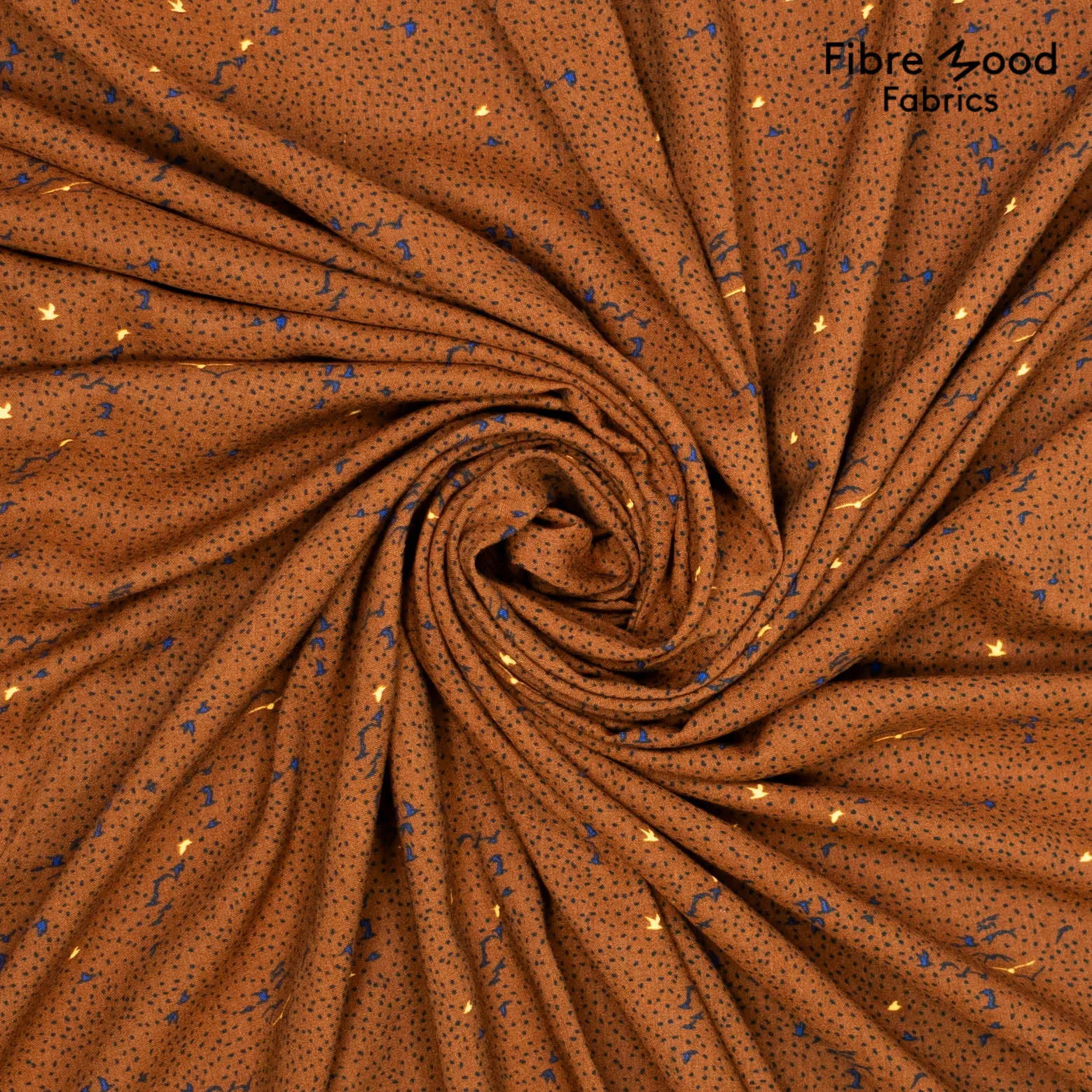 Katoen viscose bruin met vogels en stipjes  - Fibre Mood