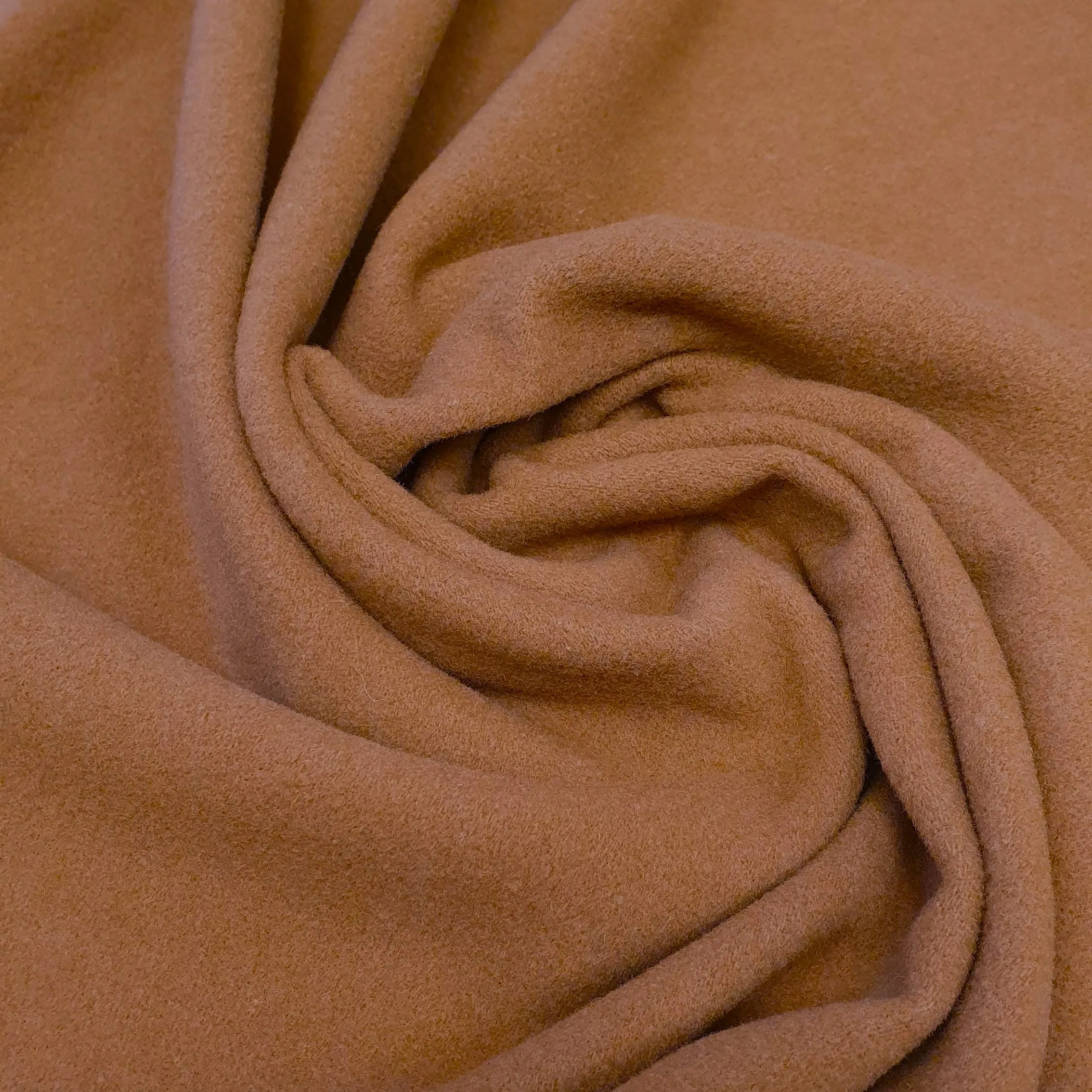 Wol cashmere mantelstof in donker camel