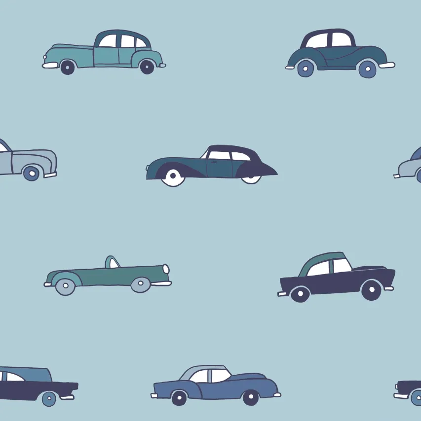 Katoen lichtblauw met oldtimers  - Katia Fabrics