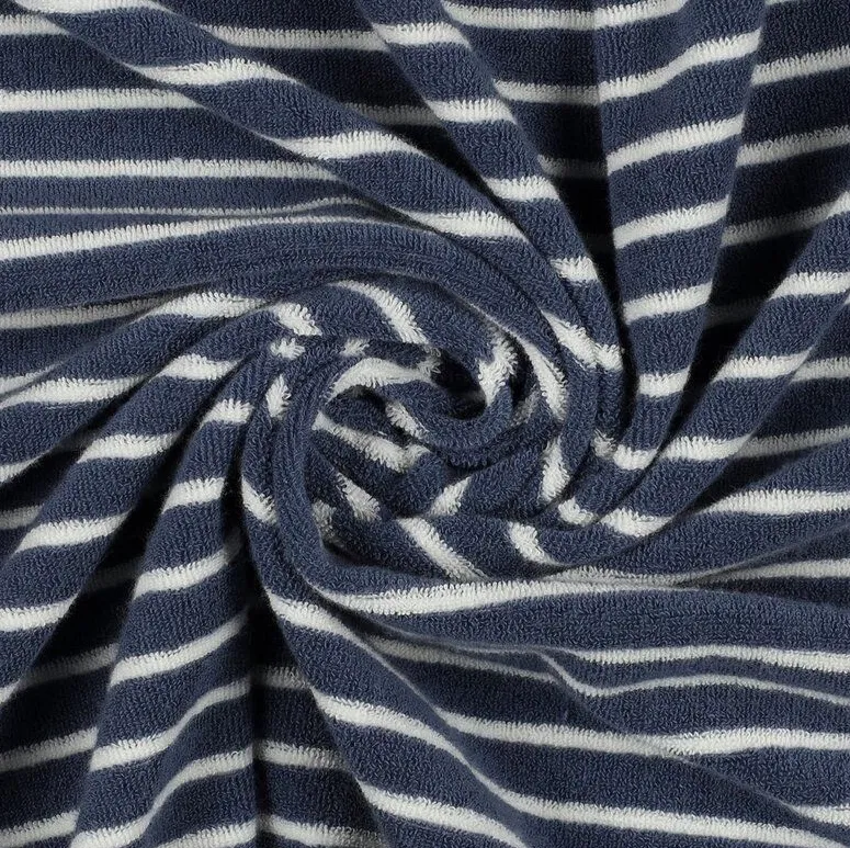 Badstof navy blauw met gebroken witte strepen   - Poppy