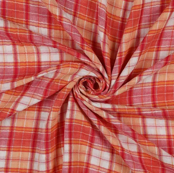 Double gauze oranje rode ruiten    - Poppy