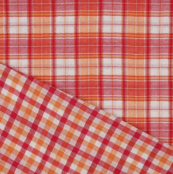 Double gauze oranje rode ruiten    - Poppy